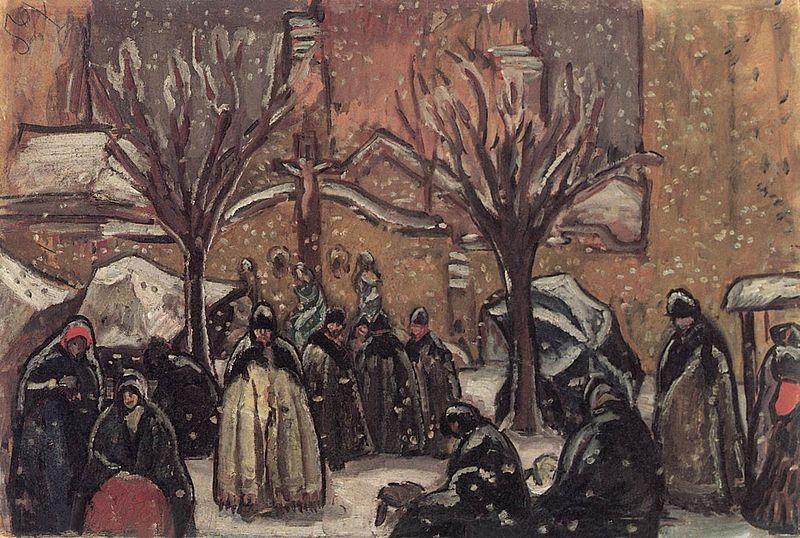 Bela Ivanyi-Grunwald Market of Kecskemet in Winter oil painting image